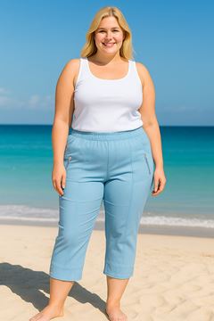 Picture of CURVY GIRL THREE QUARTER STRETCH COTTON CROP TROUSER